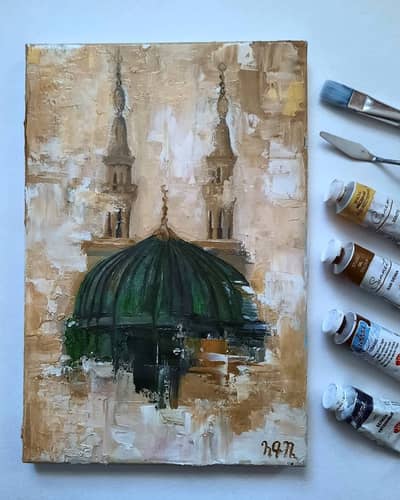 Beautiful Hand-Painted Islamic Art Canvas (Masjid Green Dome)