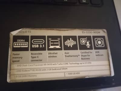 Aspire E15 AMD A9 7th gen 15.6 inch 1tb 8gb ddr4