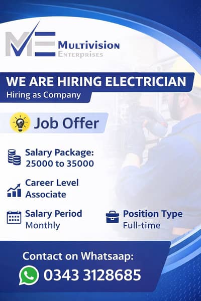 Electrician jobs in Multi Vision Enterprises | Full- Time Hiring