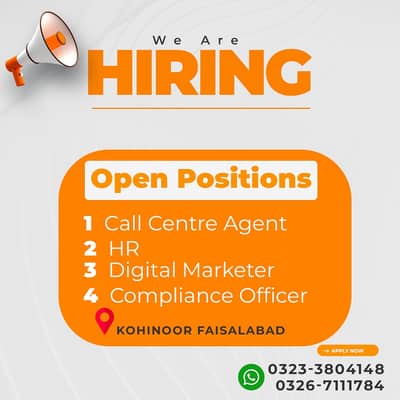 Hiring Call Centre Agents, Digital Marketer, HR, Compliance Officer