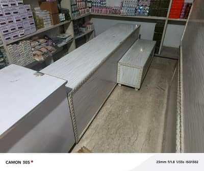 Main L-Shape Counter, Long Display Table & Bench