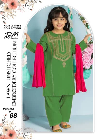 kids suit | Embroidery dress | 2pc | Printed stitched kids suit