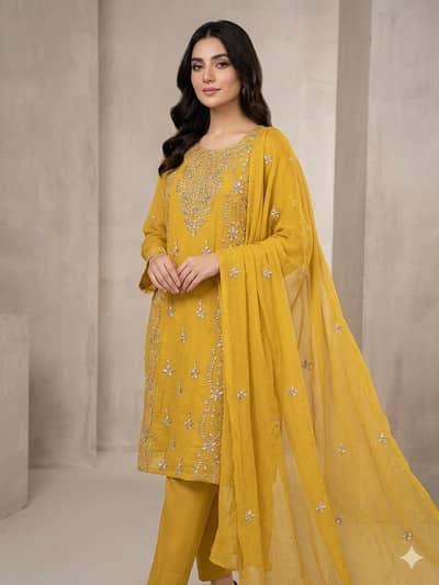 soft chiffon handmade LCD guitar white shirt and dupatta two piece