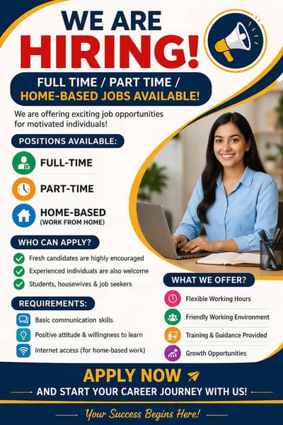 We Are Hiring – Full Time / Part Time / Home-Based Jobs Available!