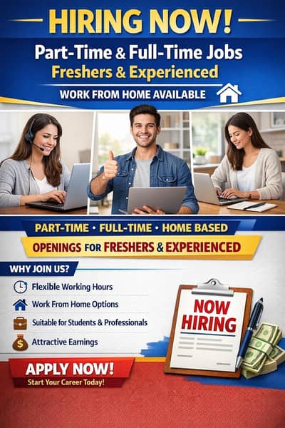 Hiring now _ Part Time and full time job for freshers and experience