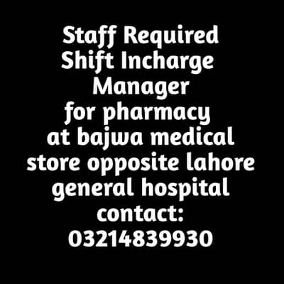 Pharmacy sales Staff Required