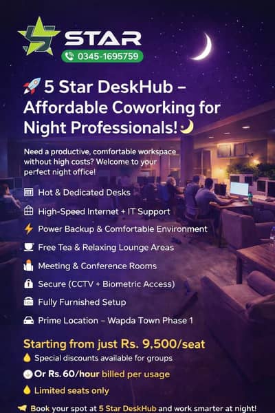 5 Star 5 Star DeskHub – Affordable Coworking for Night Professionals!
