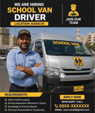 School Van Driver ki zarorat hai Hiace Van ky liay