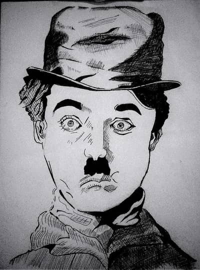 charlie chaplin the old Legend handmade black pen art for sale