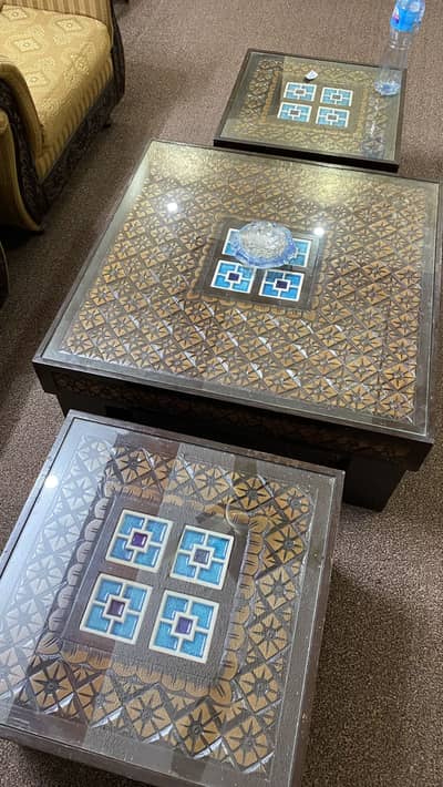 Elegant Wooden Centre Table Set with 2 Side Tables — FOR SALE