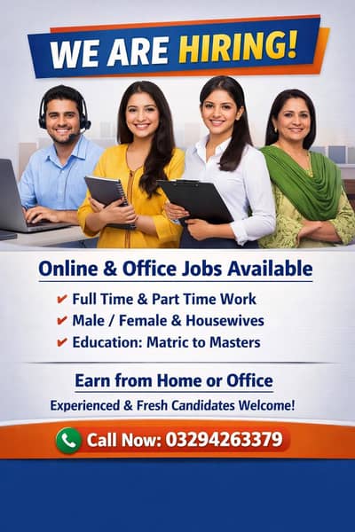 Online & Office Jobs Available – Part Time / Full Time (Male & Female)