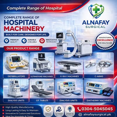 X-Ray Machines, Defibrillators Ultrasound Machines, OT Tables, C-Arm