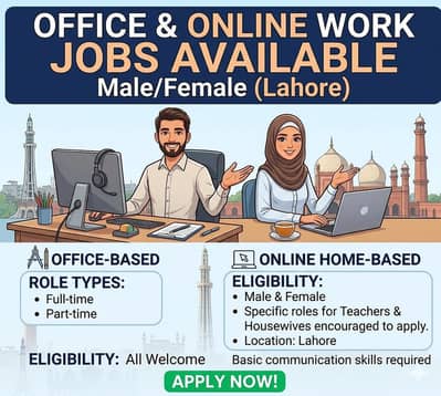Office & Online Work Jobs Available – Male/Female (Lahore)