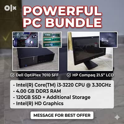 Dell OptiPlex 7010 Desktop PC with HP 21.5” Wide Monitor & SSD