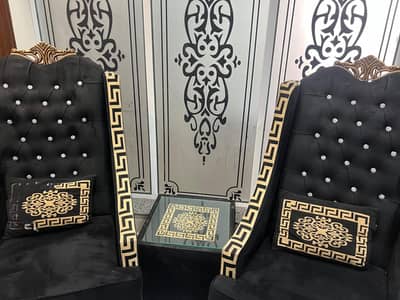 luxury black armchairs with table