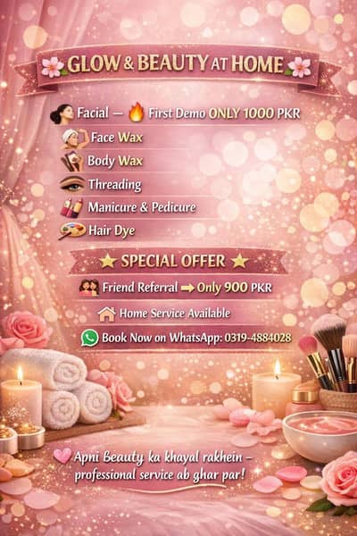 home beauty services -waxing, threading, facial, hair dye "Karachi