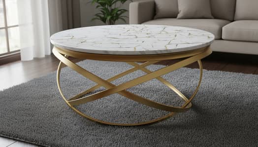 Round Wooden top Iron Base Coffee Table