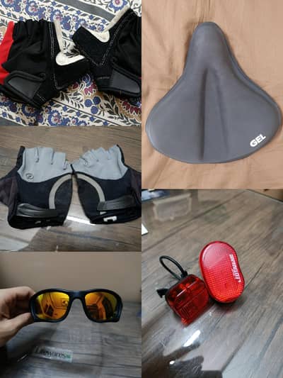 Bicycle Accessories for sale: gel gloves, lights, seat covers, sunglas