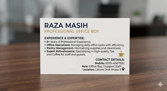 ​Experienced Office Boy for Job in Lahore