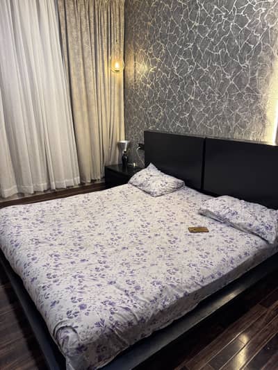 High quality wooden bed with side table