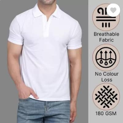 Men Cotton Plain Polo T-Shirt White 180 GSM