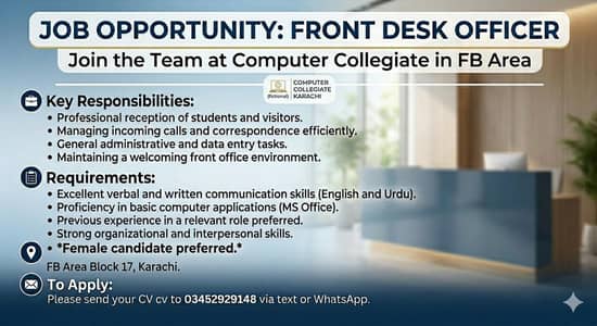 Need Front desk Officer