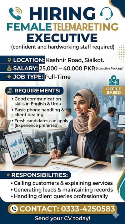 Female Telemarketing Staff Required – Sialkot Office