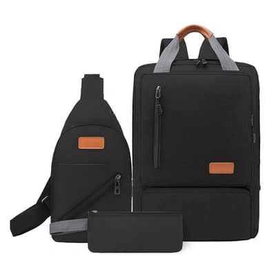  “Gray Casual 3-Piece Travel Backpack Set for Men Women Students”