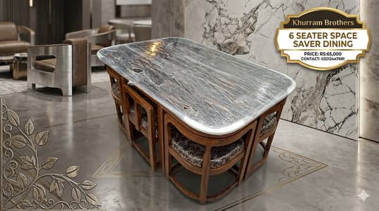 4 seater dining | 6 seater | wooden dining | dining table | marble top