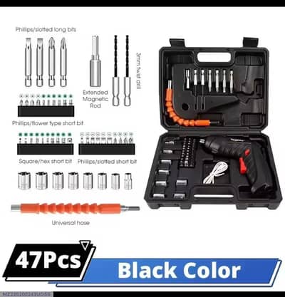 47Pcs Black Screwdriver Set with Bits