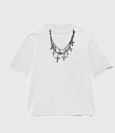 Gothic Cross Chain Tee – Oversized Streetwear Fit (White)