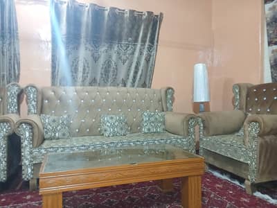 5-Seater Sofa Set with Carved Wooden Center Table