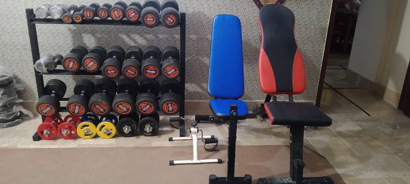 dumbbells +dumbbells rack+ multiple bench 0
