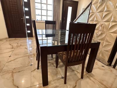 Wood Dining Table Set with glass top (Used, in great condition)