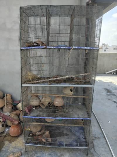 Aviary Cage + 2 Breeding Cages with 30 Matkis & Feeders