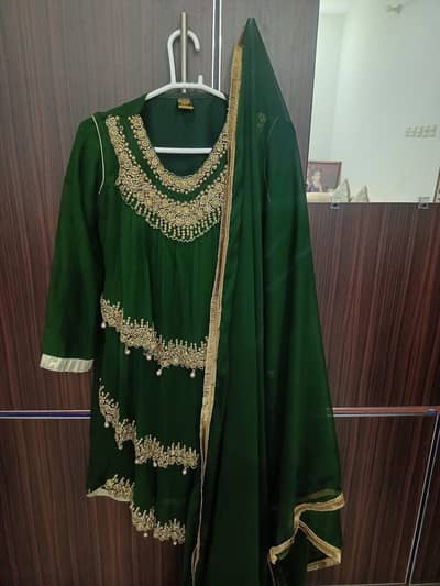3 pc short frock sharara& dupata
