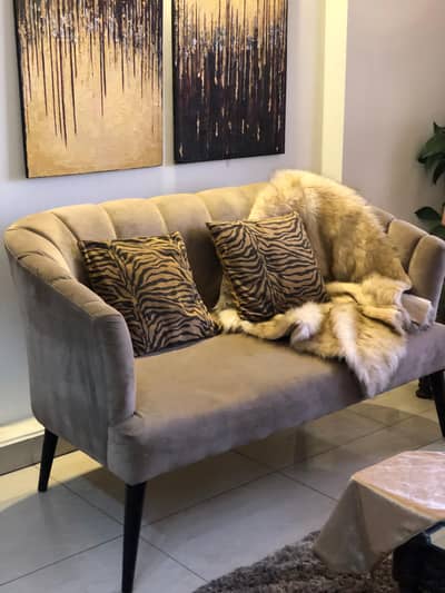 Luxury beige velvet sofa set 4 seater