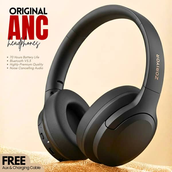 Zoriyor Z1 ANC Wireless Bluetooth Headphones by FunBug – Gaming, ENC Calls, 70-Hour Battery, Foldable Beige