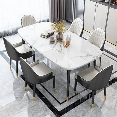 6 seater dining table/UV top table/metal steel chair/luxury dining set