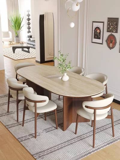 6 seater dining table/UV top table/metal steel chair/luxury dining set