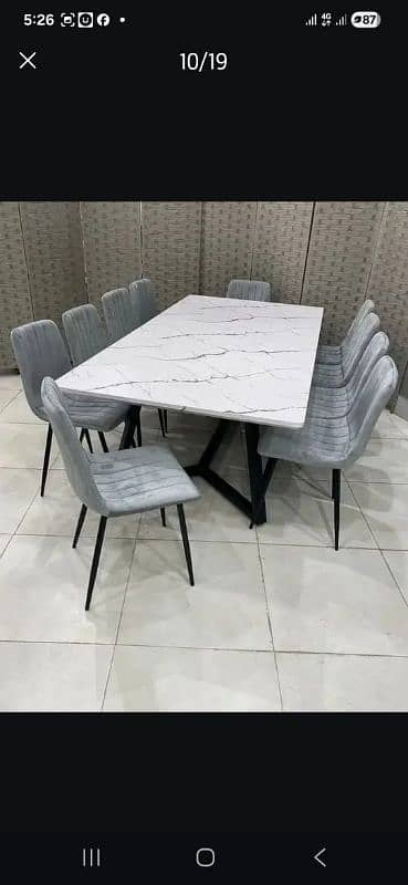 6 Seater Dining Table/UV Top Table/Metal Steel Chair/Luxury Dining Set