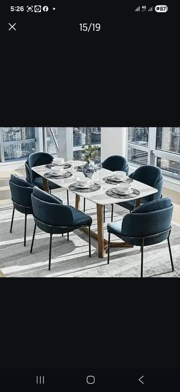 6 Seater Dining Table/UV Top Table/Metal Steel Chair/Luxury Dining Set