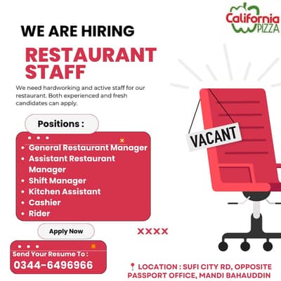 Restaurant Staff Required || Male & Female Jobs (Managers)