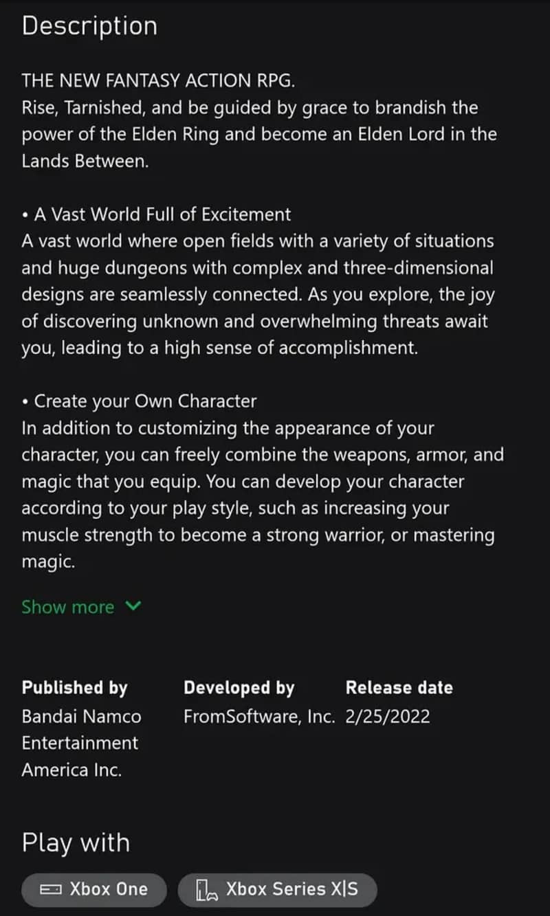 Eldon Ring Game For Xbox 1