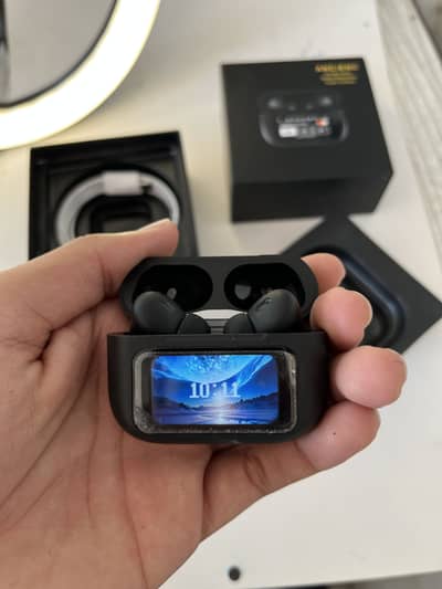 Black a9 pro ANC bluetooth 5.4 wireless earbuds with touch screen