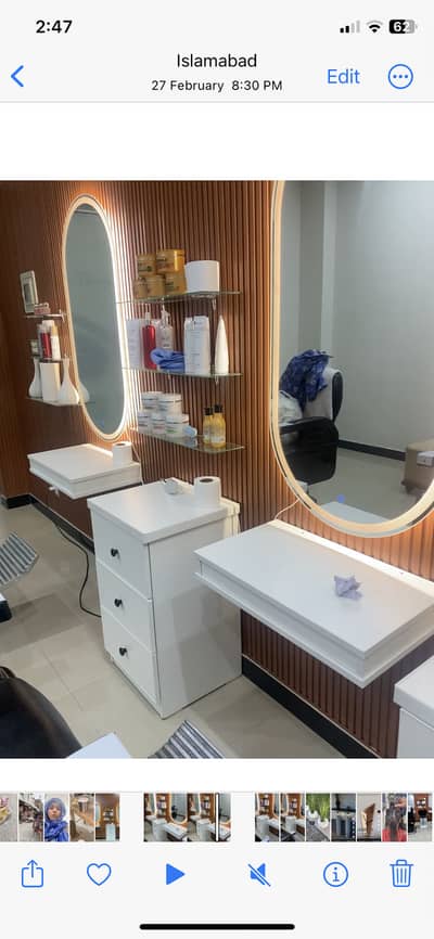 Salon LED Mirror, Shelves aur Cabinet Complete Setup
