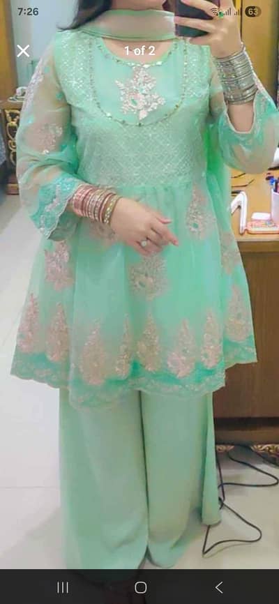 pista green frock with plazo trouser