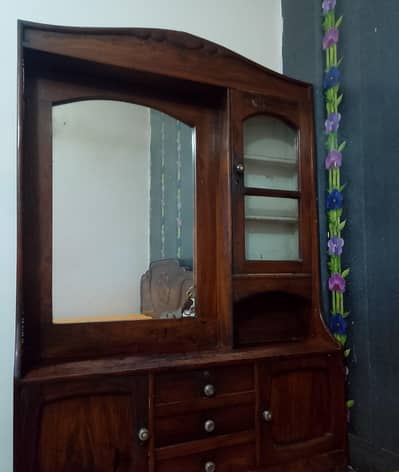 Wooden Dressing Table with Mirror & Side Cabinet – Good Condition
