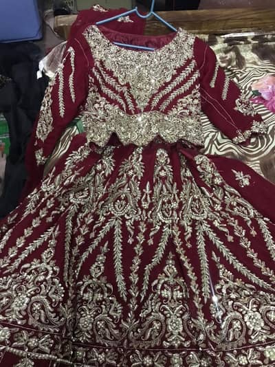 Bridal Mehroon Handmade Full Jaal Lehenga
