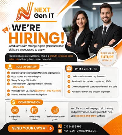 Title:  Sales Executive Jobs | Fresh Graduates Lahore required